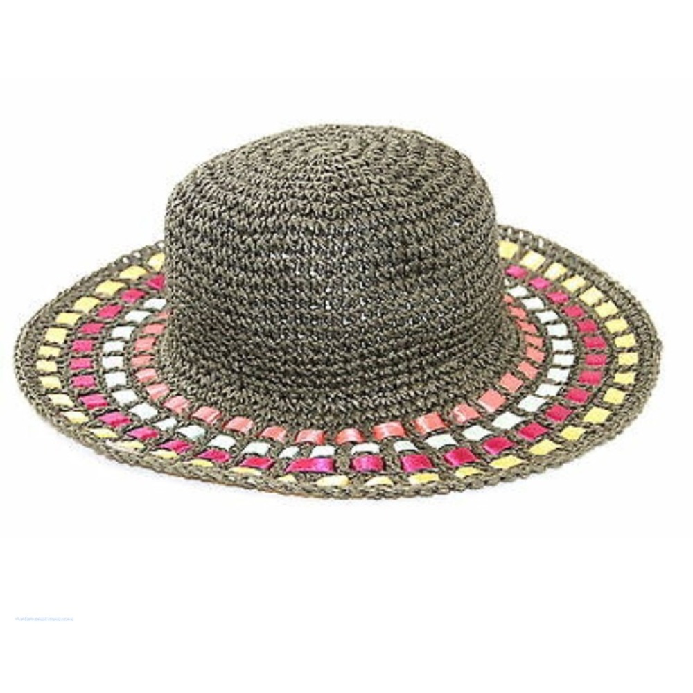 Gymboree Straw Sun Hat, Sz 3-4, Colorful Ribbons